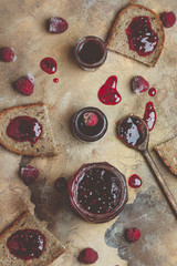 homemade toast with raspberry jam