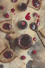 homemade toast with raspberry jam