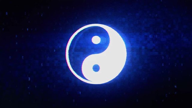 Yin Yang Symbol Of Harmony Symbol Abstract Digital Pixel Noise Glitch Error Video Damage Signal Loop 4K Animation.