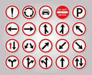 Set Traffic Signs,Prohibition,Warning Red circle Symbol Sign Isolate on White Background,Vector Illustration