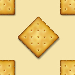 Seamless Pattern with Realistic Vector 3d Square Delicious Cookies Rustic, Cracker, Biscuit. Design Template of Sweet Cookie, Yummy Crackers, Breakfast Snack. Wallpaper, Packaging, Print for Textile