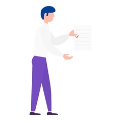 Man vote paper take icon. Flat illustration of man vote paper take vector icon for web design