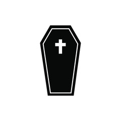 Fototapeta premium Vector black flat coffin with cross isolated on white background