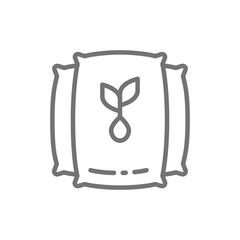 Vector bag with seeds, harvest line icon.