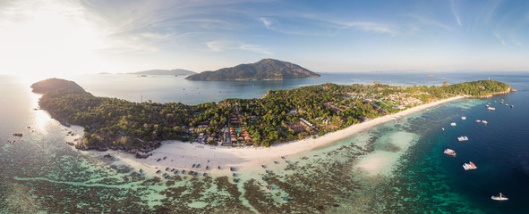 Scenery of Lipe island with coral reef in tropical sea on summer