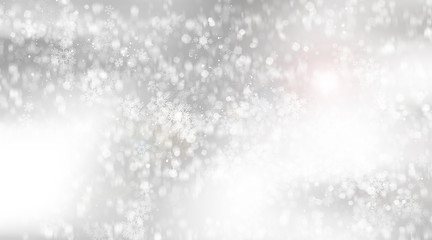 white and gray blur abstract background. bokeh christmas blurred beautiful shiny Christmas lights. Snow background.