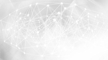 Gray halftone pattern with white line motion and network connection backdrop wallpaper. Clean Grey geometric background.