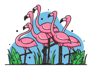 set of cute flamingo Illustration, animal vector, pink flamingo, tshirt illustration