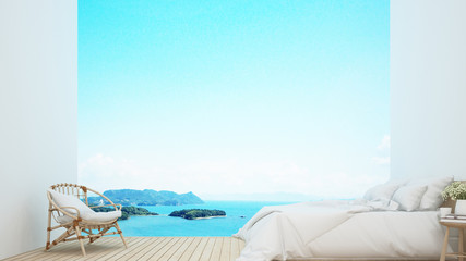 Bedroom and sea view in hotel or resort - Bedroom design for villa or beach resort - 3D Rendering