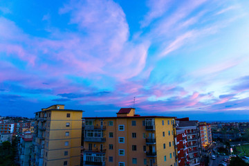 Sunset over in San Giorgio A Cremano, pink clouds