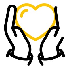 Hands hold heart icon. Outline hands hold heart vector icon for web design isolated on white background