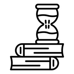 Hourglass on books icon. Outline hourglass on books vector icon for web design isolated on white background