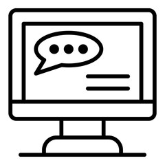 Chat bubble on the monitor icon. Outline chat bubble on the monitor vector icon for web design isolated on white background