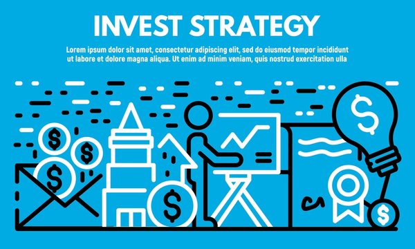 Invest strategy banner. Outline illustration of invest strategy vector banner for web design