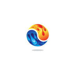 water and fire concept of yin yang logo vector icon ilustration