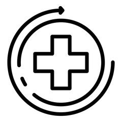 Medical cross and arrow icon. Outline medical cross and arrow vector icon for web design isolated on white background