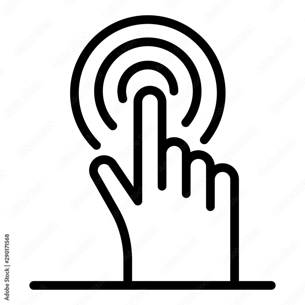Poster finger presses a button icon. outline finger presses a button vector icon for web design isolated on