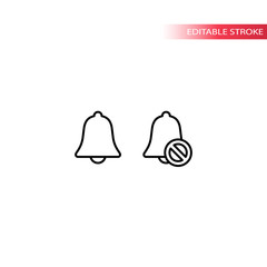 Bell icon, loud and mute simple thin line vector. Doorbell, sound and no sound symbol.
