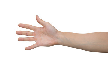 Man hand showing five fingers isolated on white background with clipping path.