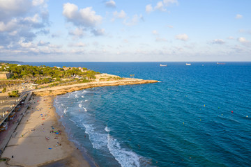 Beach Aerial view in Spain Tarragona city 
