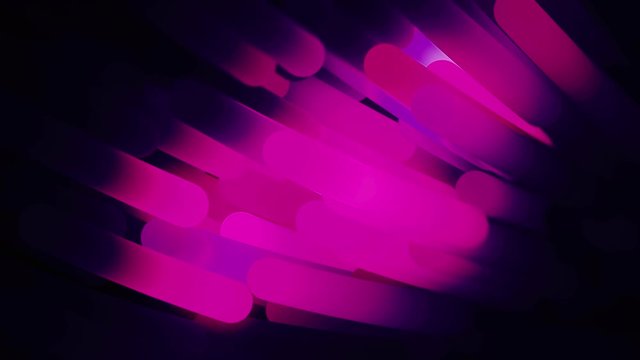 Abstract pink bunch of optical fibres in dinamic flight on black background, seamless loop. Animation. Light reflected on the moving wires.