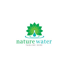 nature water with circular leaves and water droplets logo vector icon ilustration