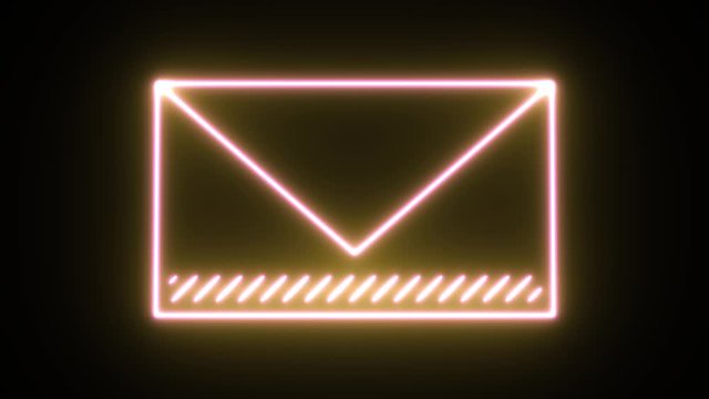 Neon light animation concept icon email. Flat animation of UI element available in 4K FullHD and HD video 2D render footage on black background.