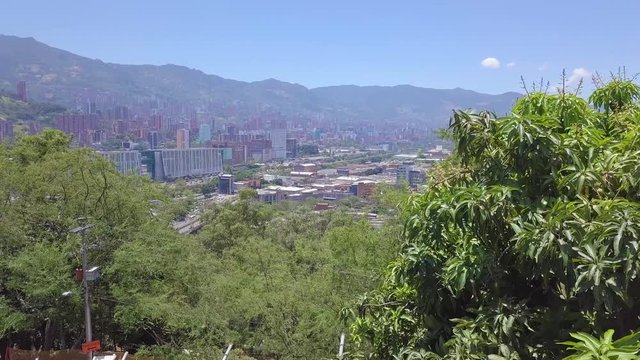 Slow 4k revealing shot of Cerro Nutibara, Medellin