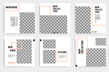 Editable square abstract geometric banner template for social media post and cover. Minimalist design background in soft orange pastel peach color. Vector illustration