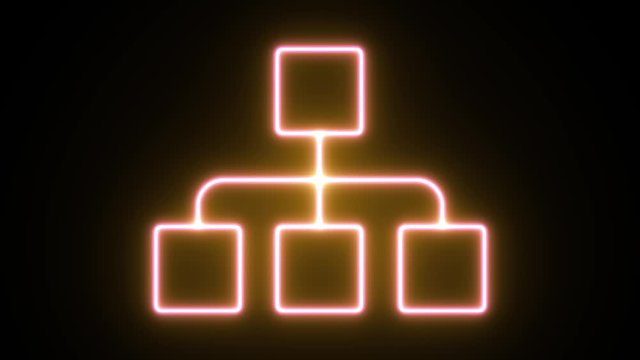 Neon light animation concept icon organization. Flat animation of UI element available in 4K FullHD and HD video 2D render footage on black background.