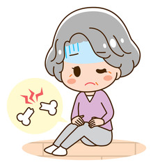 Senior woman falls and hurts knee