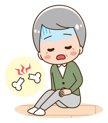 Senior man falls and hurts knee