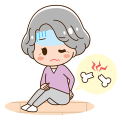 Senior woman falls and hurts back