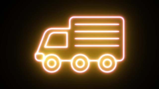 Neon light animation concept icon logistic. Flat animation of UI element available in 4K FullHD and HD video 2D render footage on black background.