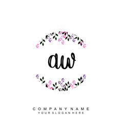 letter AW surrounded by beautiful and elegant flowers and leaves. Wedding monogram logo template. Fashion Logo template Vectors,