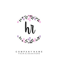 letter HR surrounded by beautiful and elegant flowers and leaves. Wedding monogram logo template. Fashion Logo template Vectors,