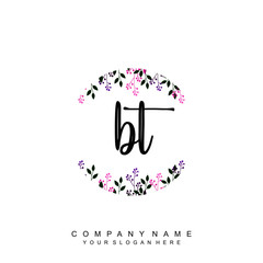 letter BT surrounded by beautiful and elegant flowers and leaves. Wedding monogram logo template. Fashion Logo template Vectors,
