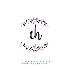 letter CH surrounded by beautiful and elegant flowers and leaves. Wedding monogram logo template. Fashion Logo template Vectors,