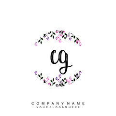 letter CG surrounded by beautiful and elegant flowers and leaves. Wedding monogram logo template. Fashion Logo template Vectors,