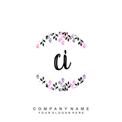 letter CI surrounded by beautiful and elegant flowers and leaves. Wedding monogram logo template. Fashion Logo template Vectors,