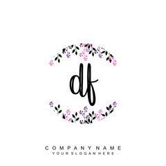letter DF surrounded by beautiful and elegant flowers and leaves. Wedding monogram logo template. Fashion Logo template Vectors,