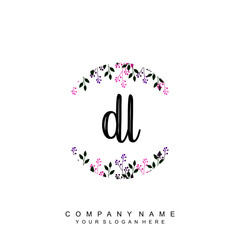 letter DL surrounded by beautiful and elegant flowers and leaves. Wedding monogram logo template. Fashion Logo template Vectors,