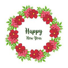 Vintage red floral frame for text happy new year. Vector