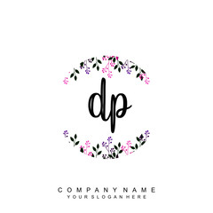 letter DP surrounded by beautiful and elegant flowers and leaves. Wedding monogram logo template. Fashion Logo template Vectors,