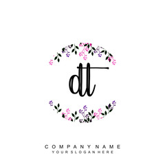 letter DT surrounded by beautiful and elegant flowers and leaves. Wedding monogram logo template. Fashion Logo template Vectors,