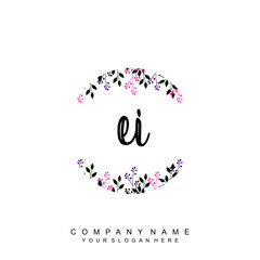 letter EI surrounded by beautiful and elegant flowers and leaves. Wedding monogram logo template. Fashion Logo template Vectors,