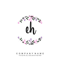 letter EH surrounded by beautiful and elegant flowers and leaves. Wedding monogram logo template. Fashion Logo template Vectors,