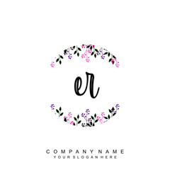 letter ER surrounded by beautiful and elegant flowers and leaves. Wedding monogram logo template. Fashion Logo template Vectors,