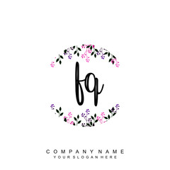 letter FQ surrounded by beautiful and elegant flowers and leaves. Wedding monogram logo template. Fashion Logo template Vectors,
