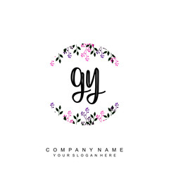 letter GY surrounded by beautiful and elegant flowers and leaves. Wedding monogram logo template. Fashion Logo template Vectors,